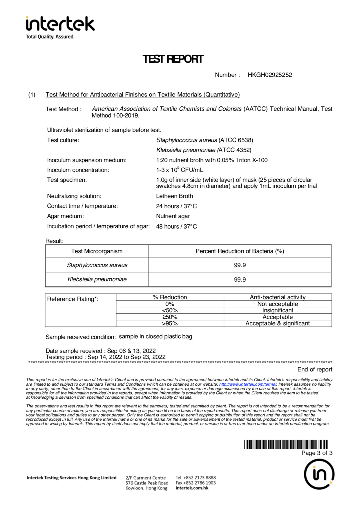 acc+ 台灣法式成人口罩 ASTM Level 3 Intertek 報告實證長效抗菌