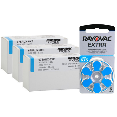 Rayovac Extra Advanced Hearing Aid Battery 675 (PR44) 6pcs Card Pack Made in UK Parallel Import