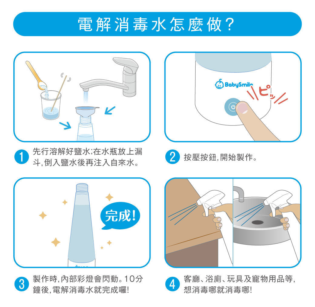 BabySmile - Electrolytic disinfectant water (hypochlorous acid water) making machine | Natural disinfectant water | Home disinfection | Antibacterial spray S-905