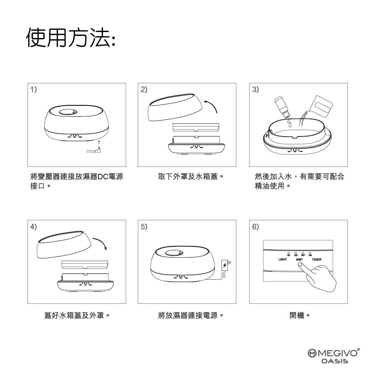 Megivo - Oasis 3-in-1 LED 超聲波香薰加濕器|放濕機|LED枱燈|小夜燈