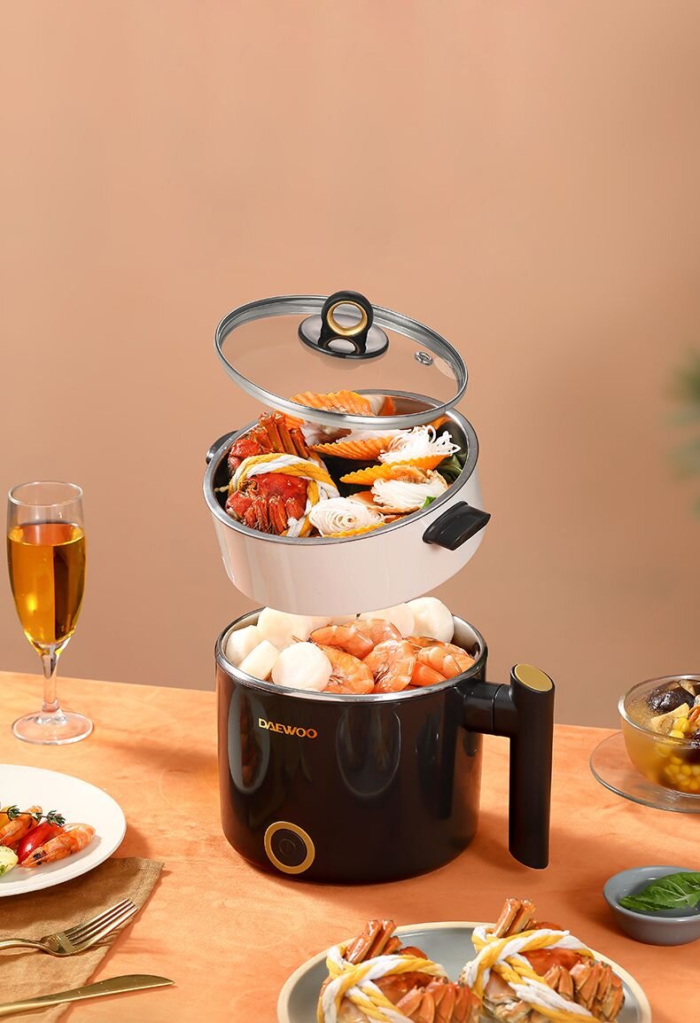 DAEWOO - Double-layer electric cooking pot|Steaming on top and cooking on the bottom|Electric hot pot|Hot pot|One person pot|Fireless cooking DYZM-1266