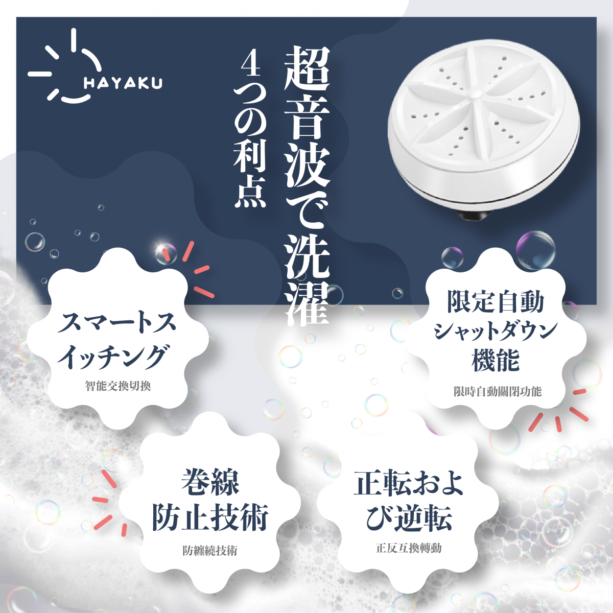 HAYAKU - Ultrasonic Ultrasonic Automatic Turbine | Laundry Ball | Travel Laundry | Laundry Egg