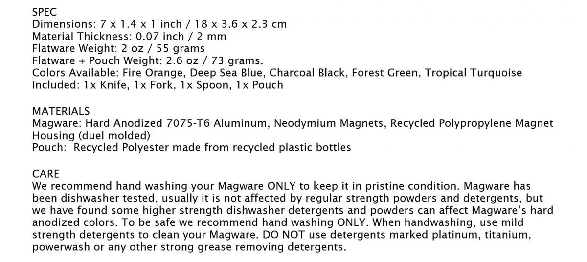 Full Windsor - Magware 環保磁力餐具|露營餐具組|便攜|旅行餐具|磁吸式餐具|刀|叉|勺|收納袋 - Charcoal Black