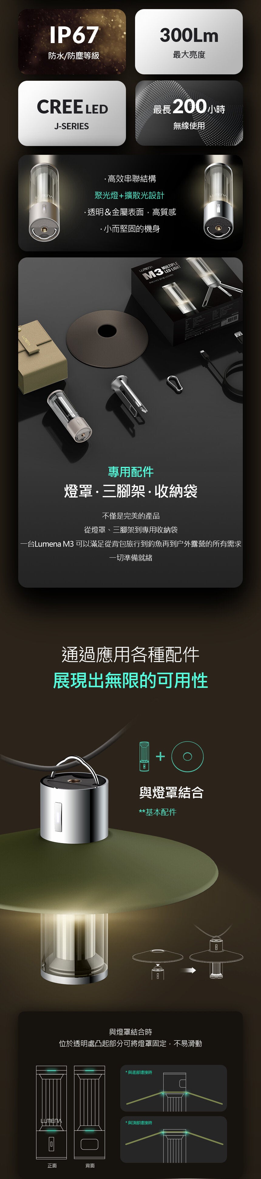 Lumena - M3 三合一多用途照明LED燈|露營燈|防水燈|掛燈