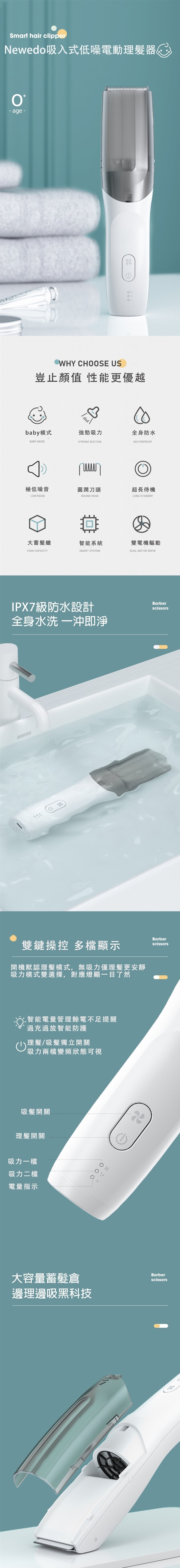 Newedo - Low noise suction hair clipper | Hair clipper | Hair trimmer | Suction type | Waterproof