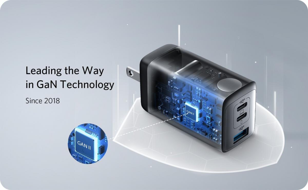 Anker - PowerPort III 3-Port 65W Pod Dual PD 3-Output Wall Plug Charger A2667|GaN II|QC|PD|PPS|65W|Plug Su|Quick Fork Fire Bull