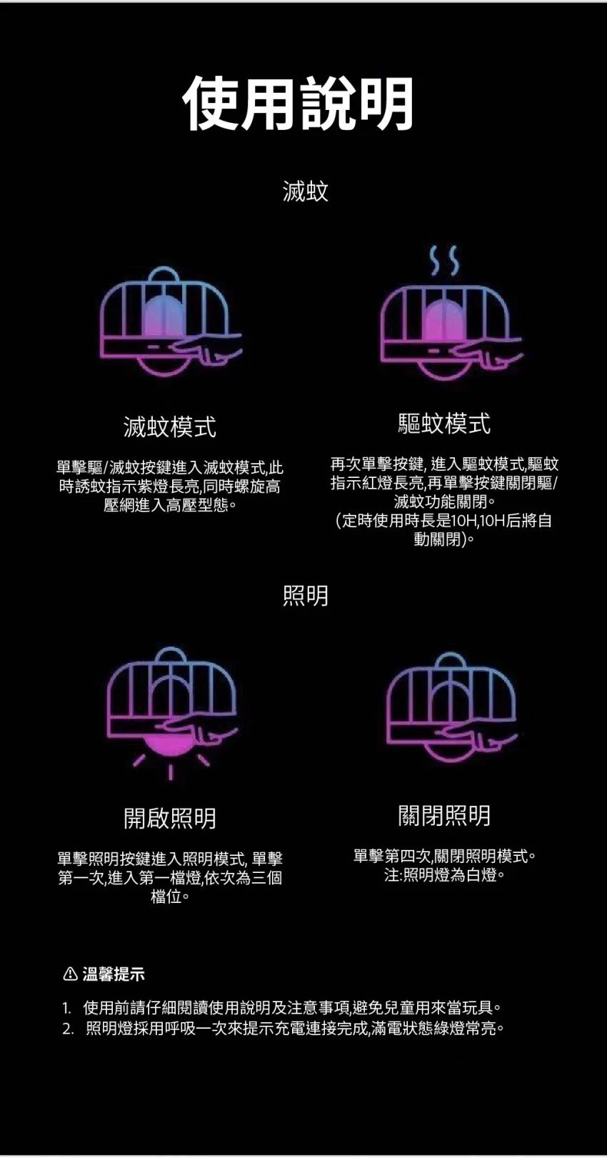 Machino - 便㩗滅蚊小夜燈 - 黑色【香港行貨】