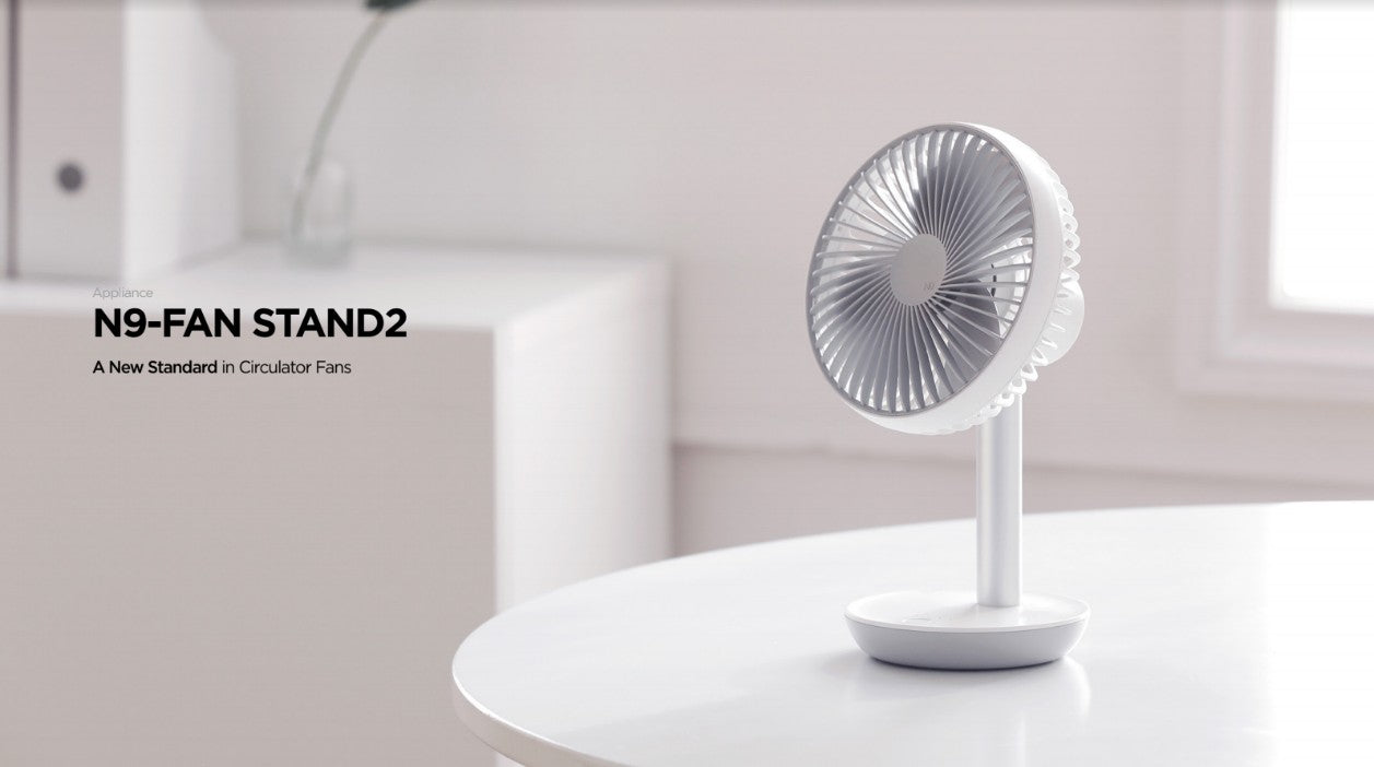Lumena - N9 FAN STAND2 2nd Generation Cordless Stand Fan | Shaking Head Fan - White