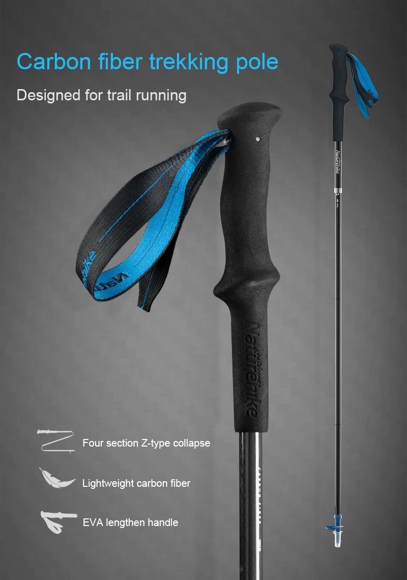 Naturehike - ST08 lightweight carbon fiber 4-section Z hiking pole (130cm) - Blue