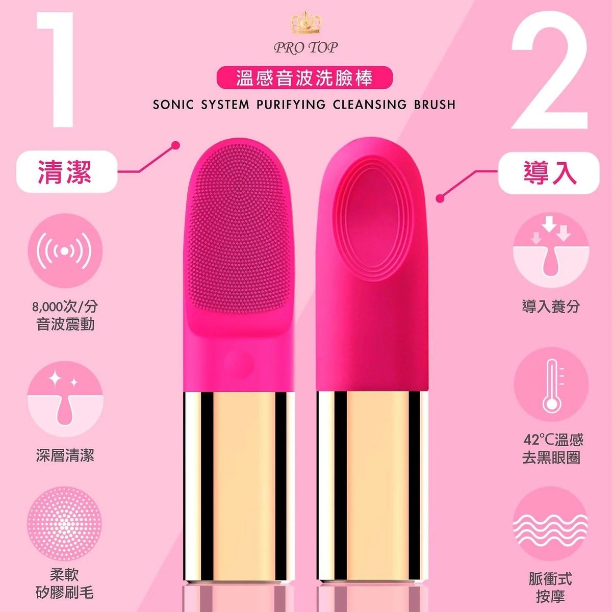 PROTOP - PROTOP Facial Washing Machine|Zero Dead Angle Temperature Sensing Sonic Facial Washing Machine – Pink