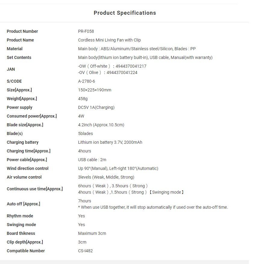 Prismate - Mini wireless oscillating clip fan PR-F058