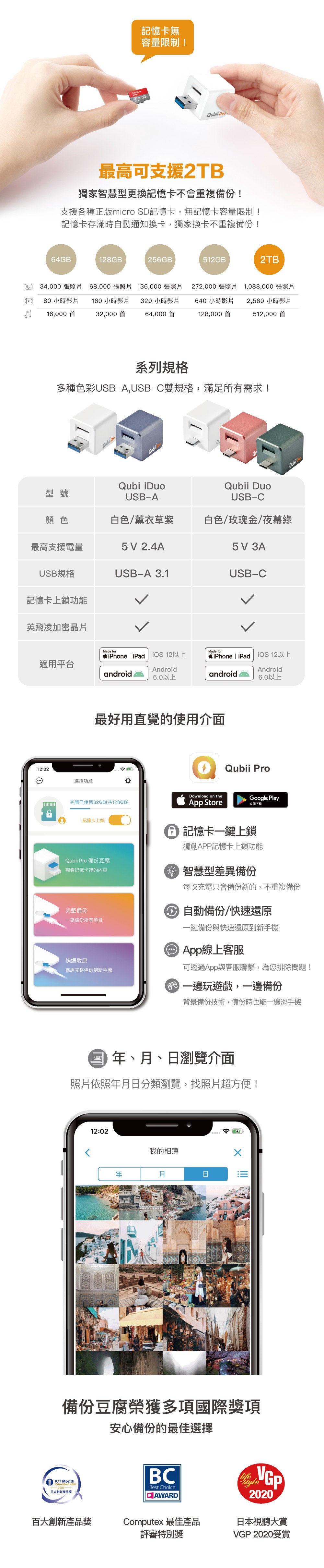 Maktar - Qubii Duo USB-A 手機自動備份豆腐雙用版 (不含記憶卡) - 白色