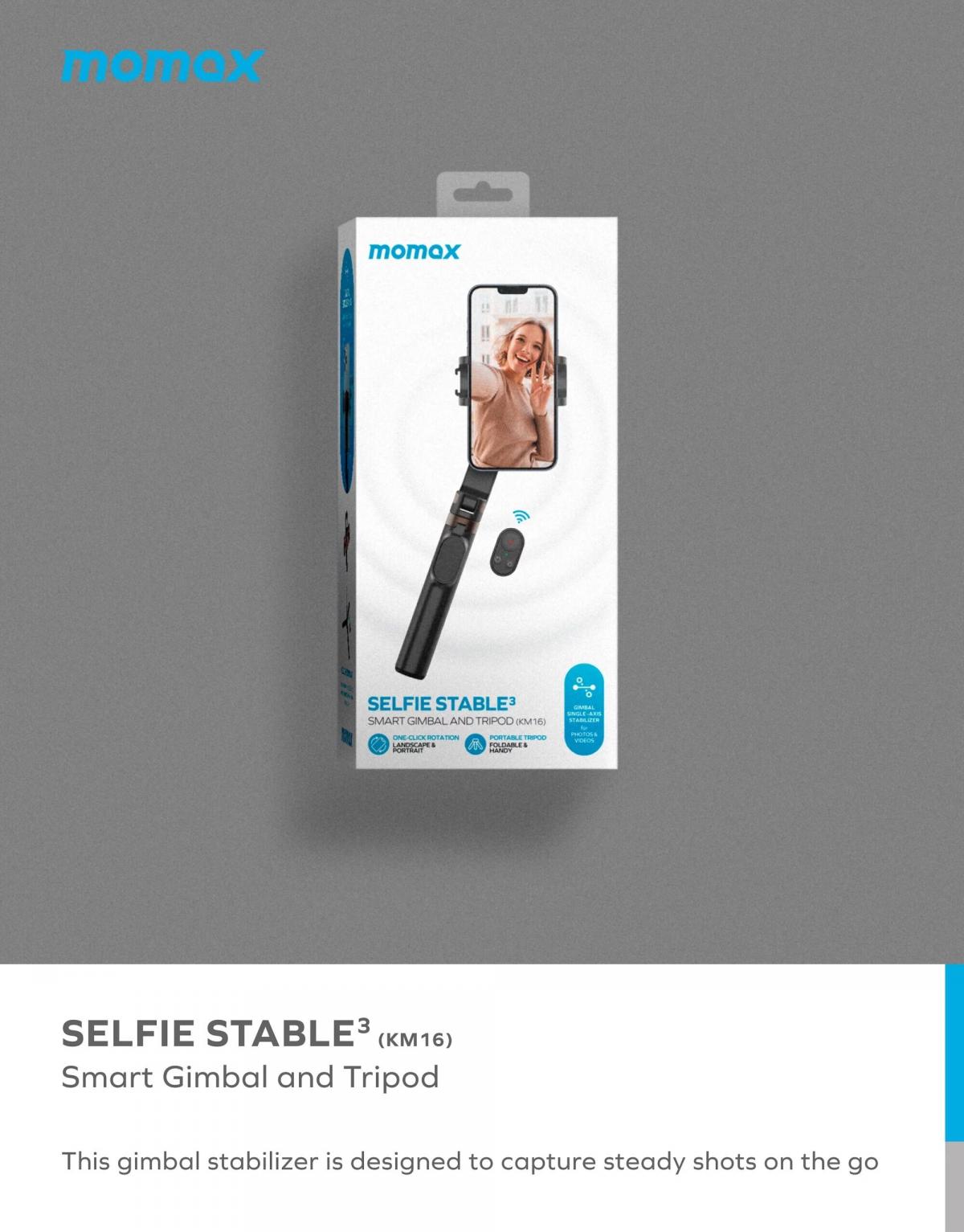 MOMAX - Selfie Stable3 Mini Stabilizer Selfie Tripod|Mobile Phone Tripod|Selfie Stick|Selfie Stick|Selfie Magic Stick|Tilt KM16