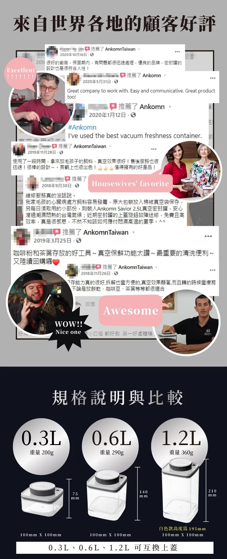 Ankomn - Turn-N-Seal 旋轉真空保鮮盒|真空儲存|咖啡豆保存|真空罐 300mL (0.3L)