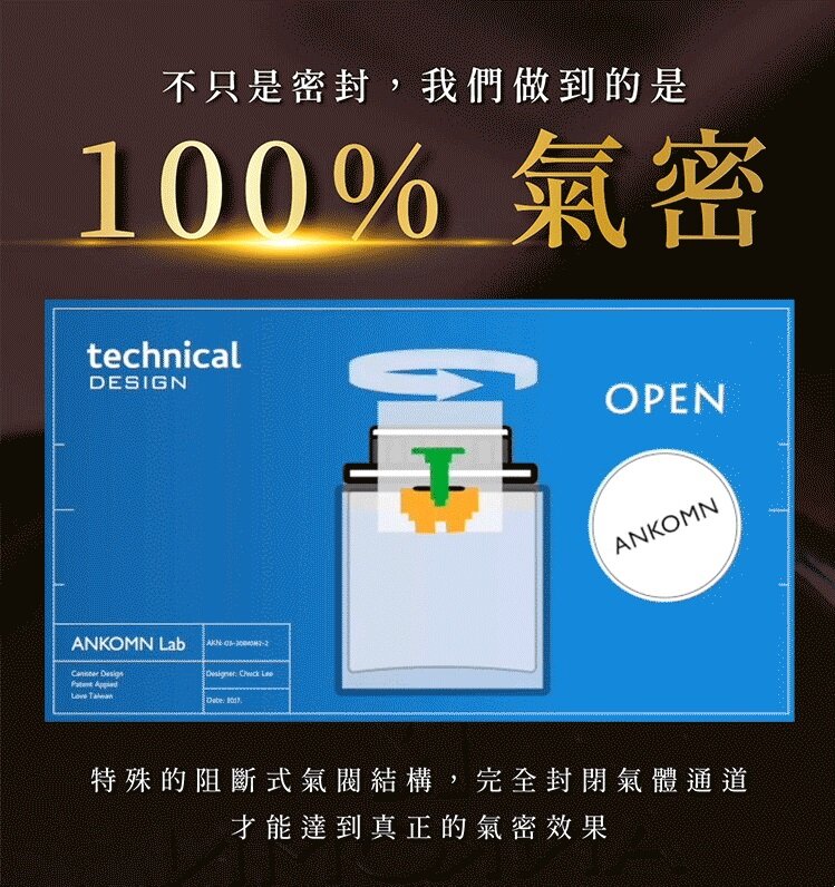 Ankomn - EverLock 旋轉氣密保鮮盒|真空儲存|咖啡豆保存|真空罐 600mL (0.6L)