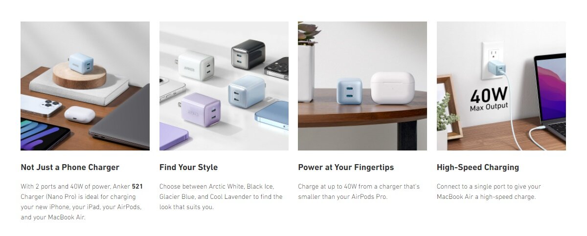 Anker - 521 Charger (Nano Pro) Dual PD Wall Plug Charger A2038|40W|Charger|Plug Su|Quick Fork Fire Bull