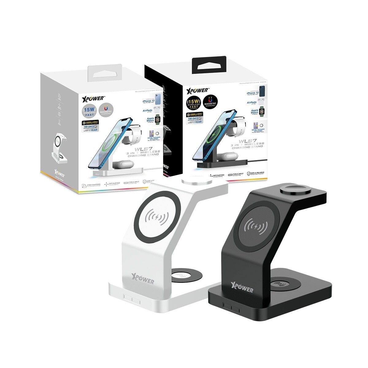 Xpower - WLS7 3in1 15W多功能磁吸無線充電器|三合一 MagSafe 磁吸充電|Apple Watch充電|AirPods Pro|AirPods 2