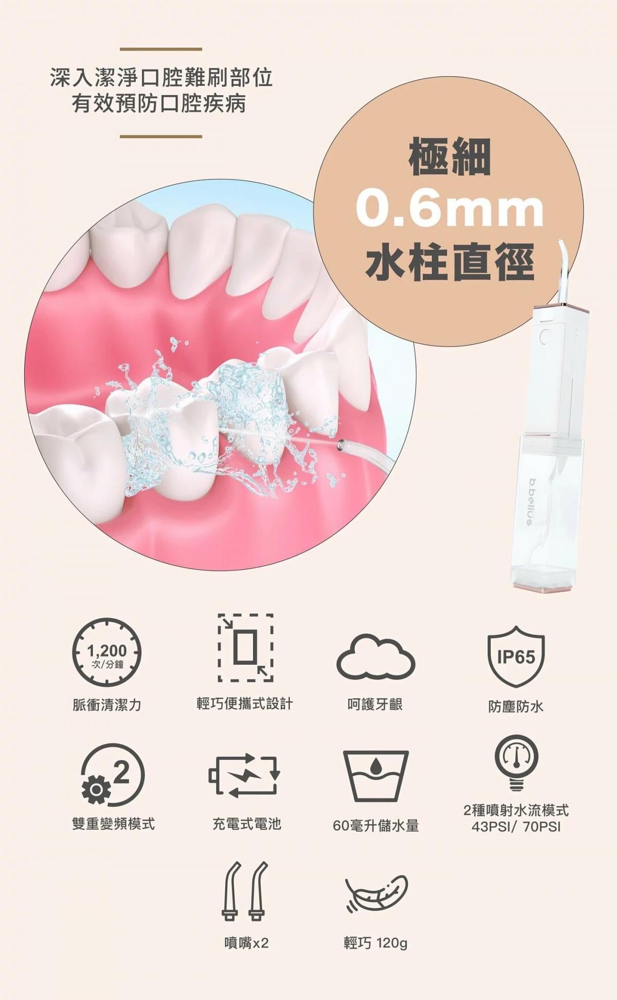 b.bellus - 便攜式水の牙線|電動水牙線|沖牙器|無線|沖牙機|可伸縮 BB0004