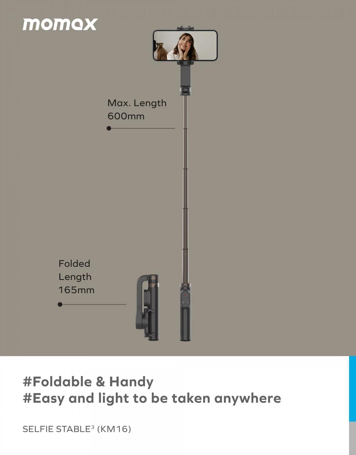 MOMAX - Selfie Stable3 Mini Stabilizer Selfie Tripod|Mobile Phone Tripod|Selfie Stick|Selfie Stick|Selfie Magic Stick|Tilt KM16
