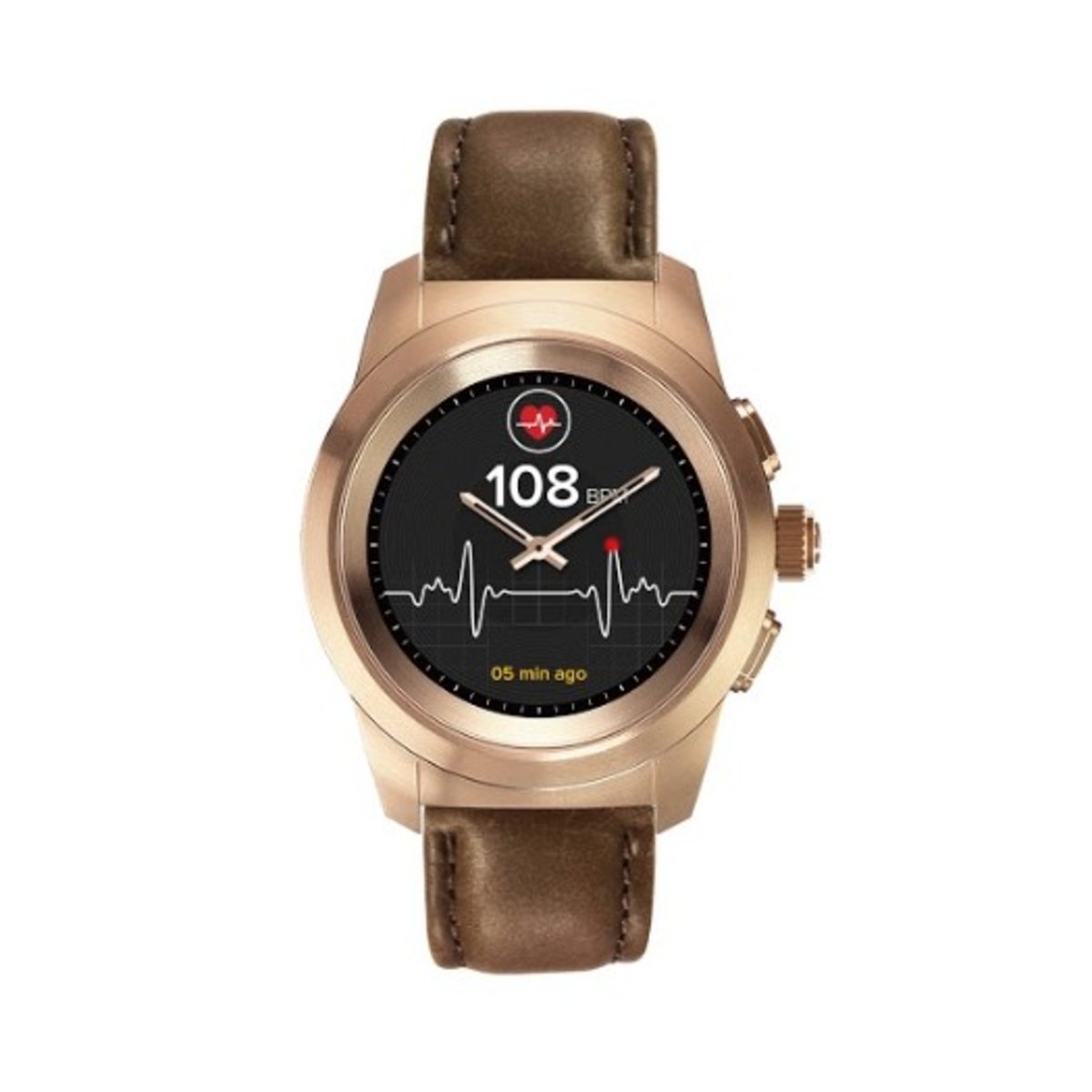 MyKronoz - ZeTime Premium - Brushed Pink Gold/Brown Vintage Leather (44mm)