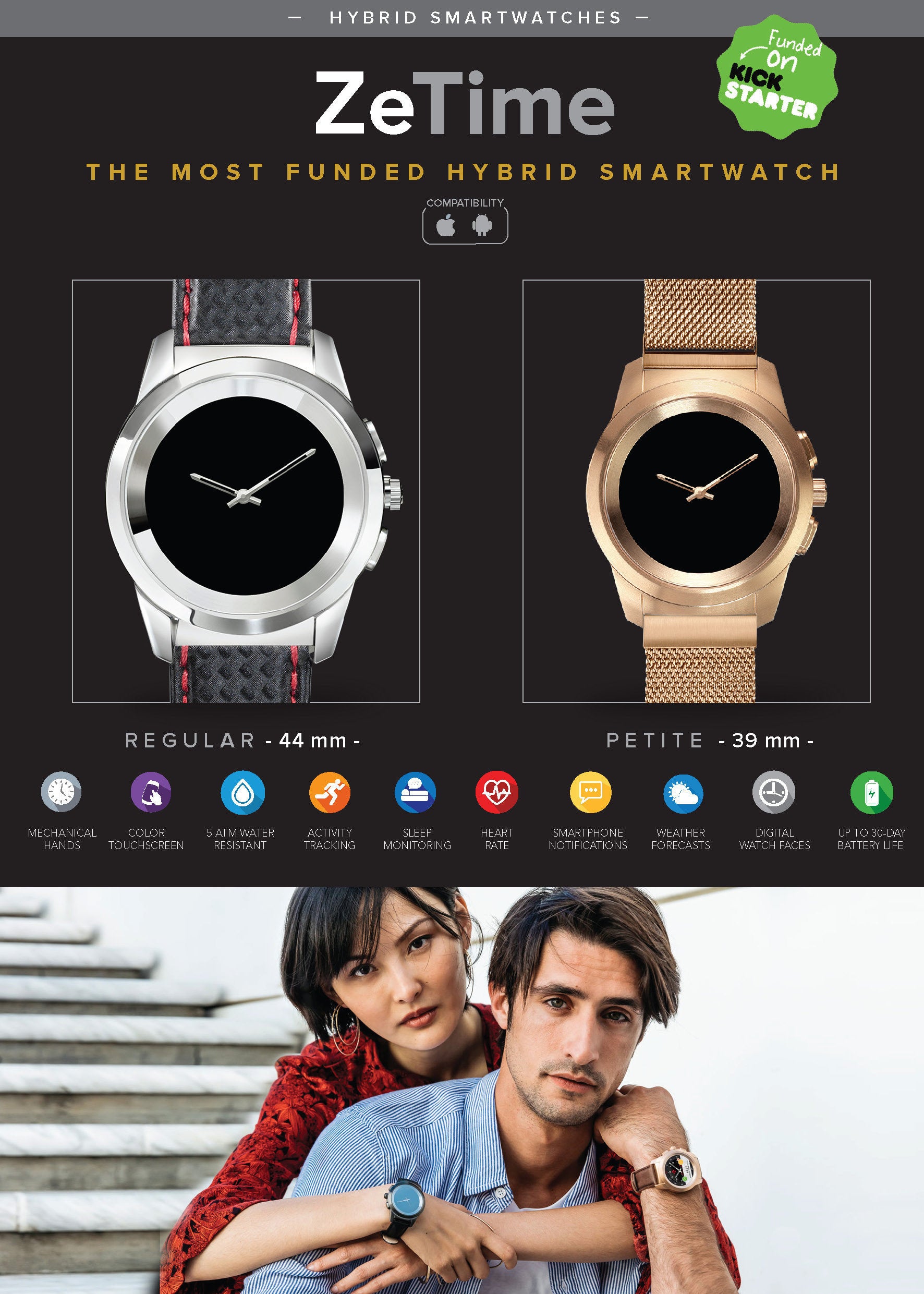 MyKronoz - ZeTime Premium - Brushed Pink Gold/Brown Vintage Leather (44mm)