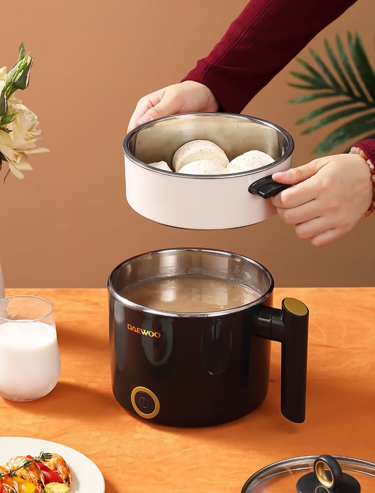 DAEWOO - Double-layer electric cooking pot|Steaming on top and cooking on the bottom|Electric hot pot|Hot pot|One person pot|Fireless cooking DYZM-1266