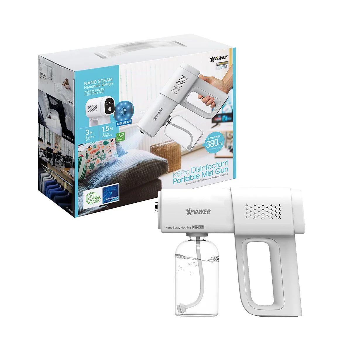 Xpower - K5 PRO 納米霧化藍光消毒噴霧槍|殺菌噴槍|家用清潔工具