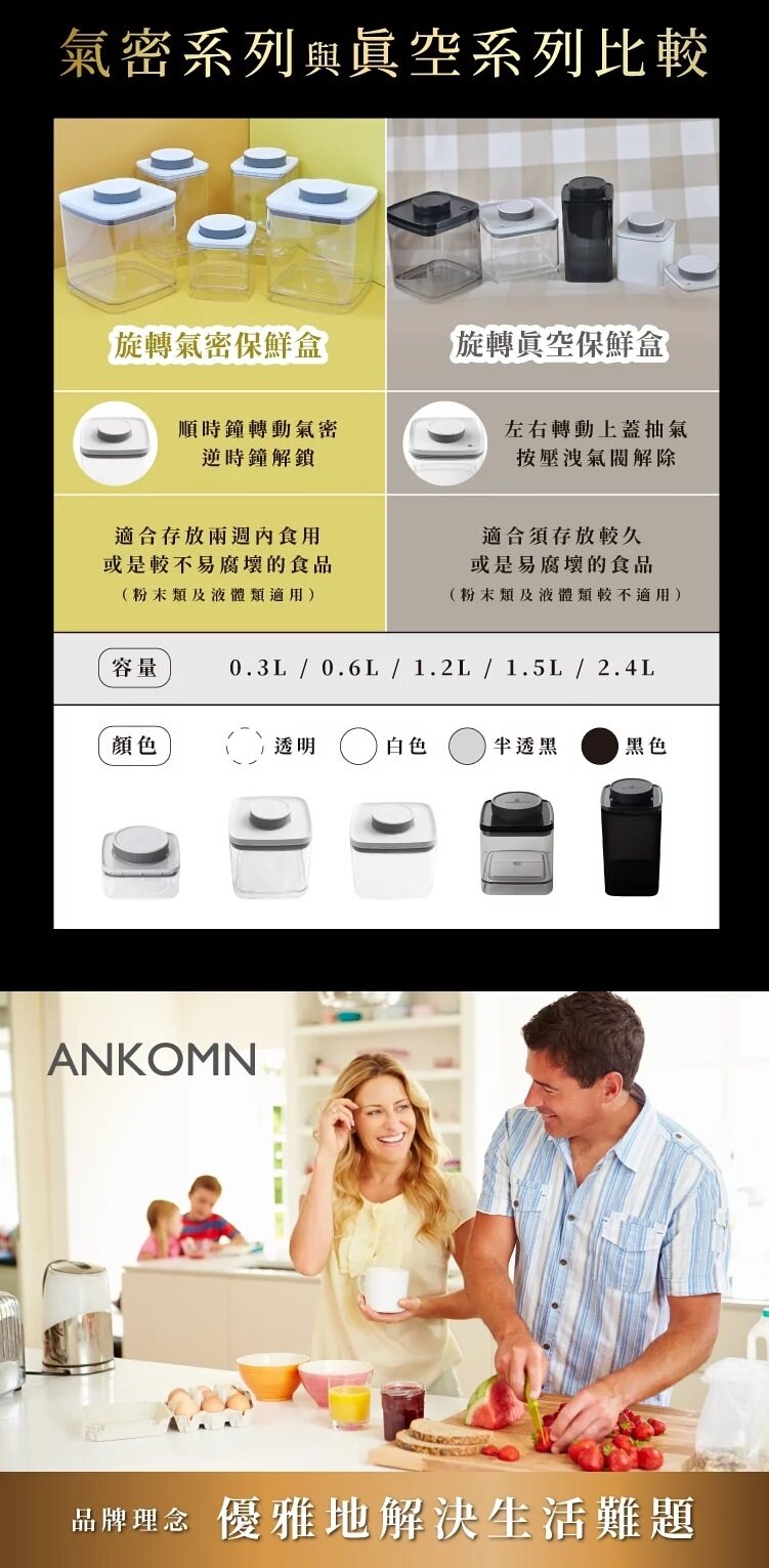 Ankomn - EverLock 旋轉氣密保鮮盒|真空儲存|咖啡豆保存|真空罐 600mL (0.6L)
