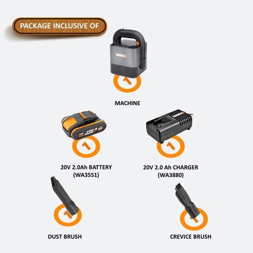WORX - WX035 lithium battery brushless vacuum cleaner set (equipped with long flat nozzle, brush nozzle, extension pole, vacuum plate)