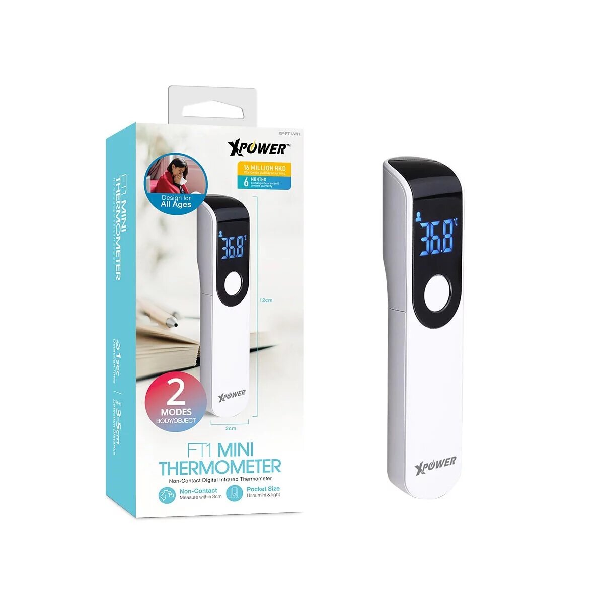 Xpower - FT1 Ultra Mini Fast Sensor Thermometer|Forehead Probe|Thermometer|Heat Detector|Infrared|Non-contact
