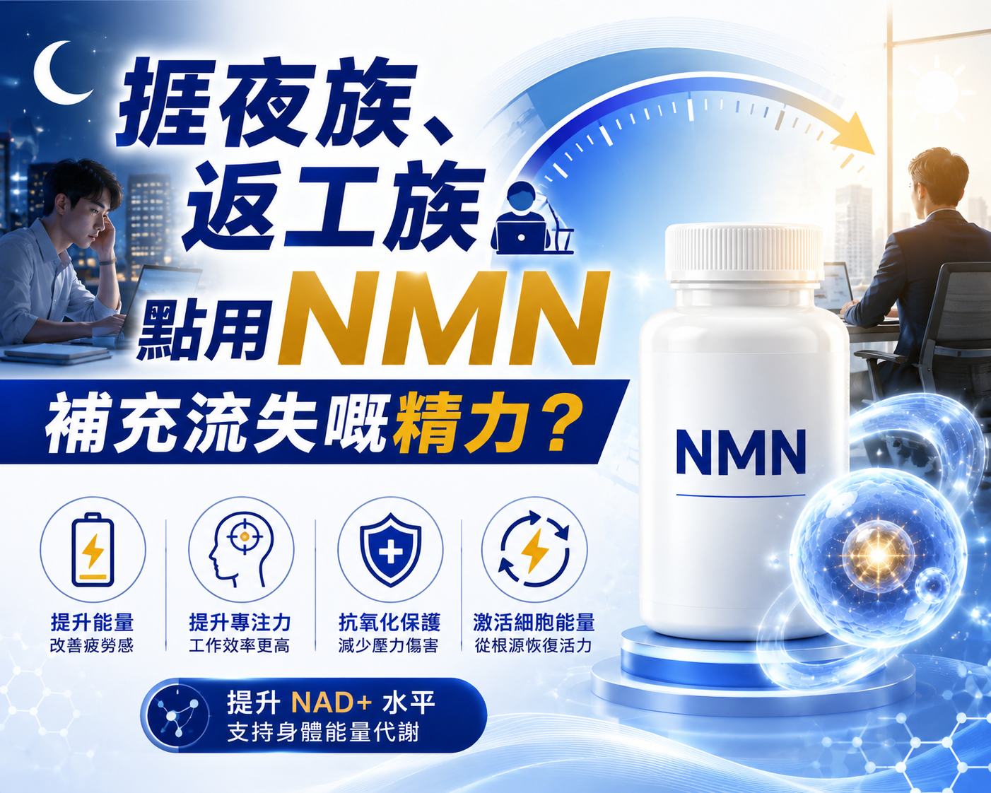 捱夜族、返工族點用NMN補充流失嘅精力？