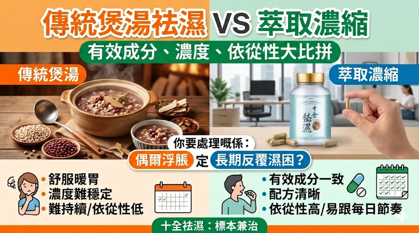 傳統煲湯祛濕 vs 萃取濃縮：有效成分、濃度同依從性比較 🍲💊