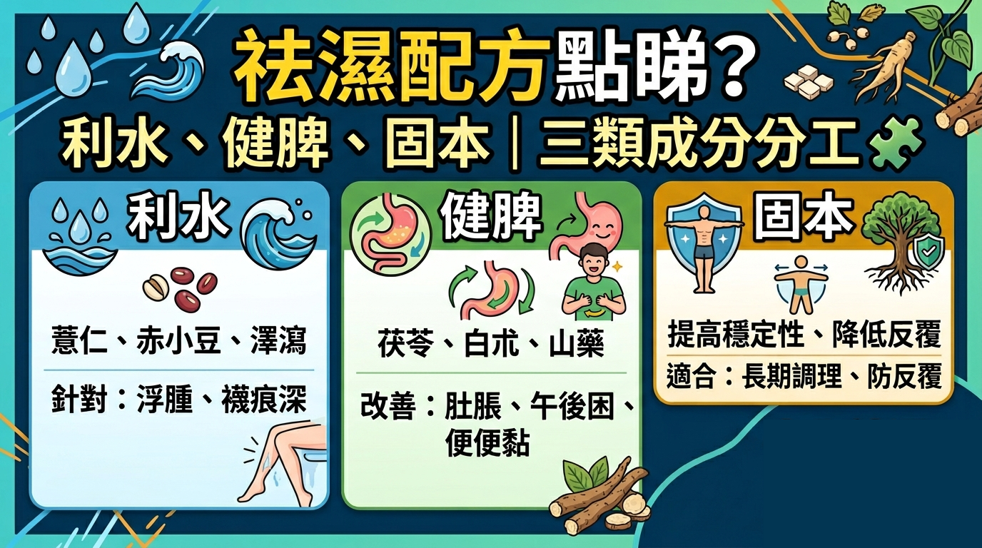 祛濕配方點睇？利水、健脾、固本三類成分分工 🧩