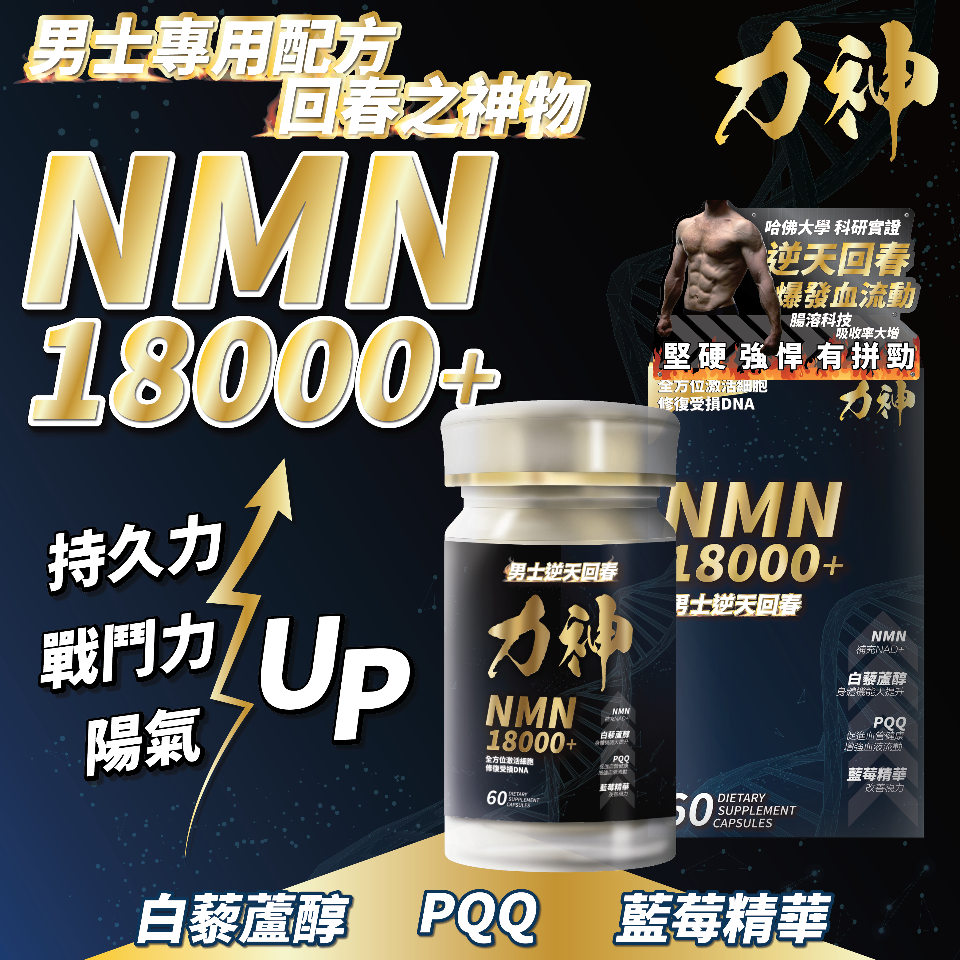 力神 NMN 18000+ 男士逆天回春丸 (60粒) 瑪卡 堅硬 增大