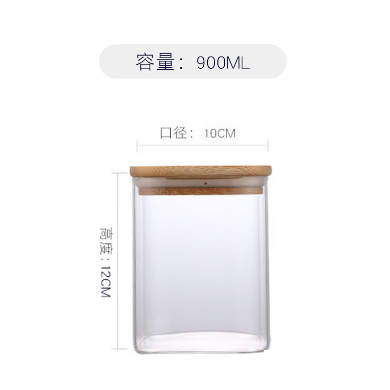 竹蓋透明玻璃方形儲物罐 (四套裝) 茶葉罐 收納罐 密封罐