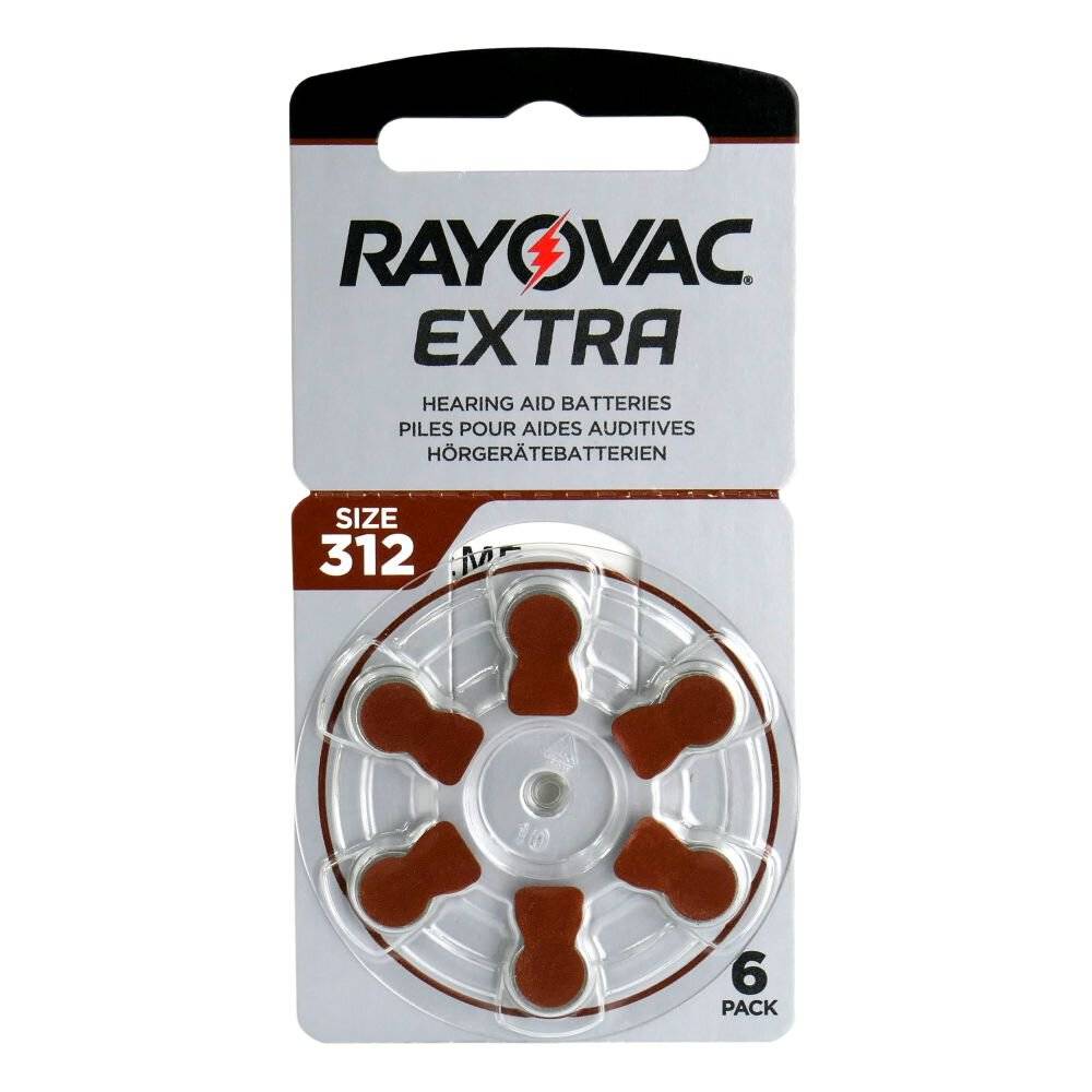 Rayovac Extra Advanced Hearing Aid Battery 312 (PR41) 6pcs Card Pack Made in UK Parallel Import