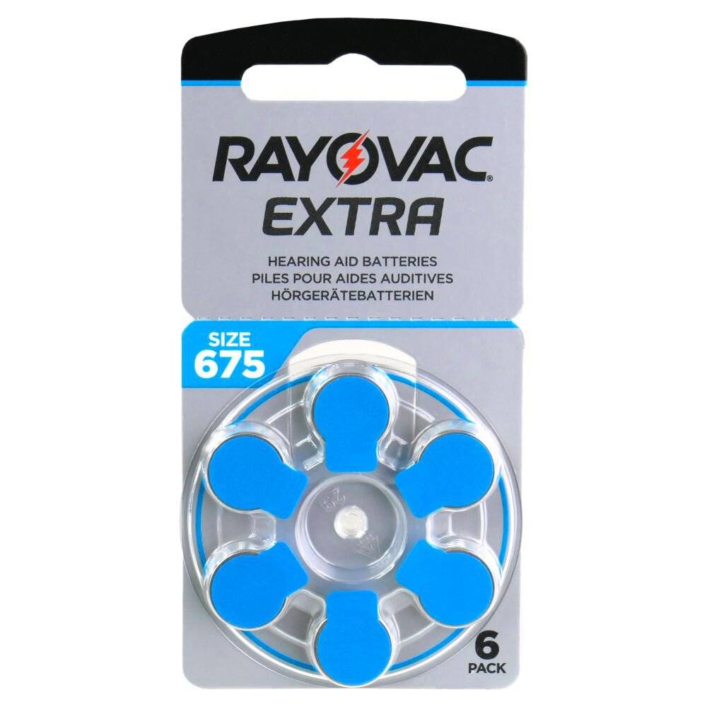Rayovac Extra Advanced Hearing Aid Battery 675 (PR44) 6pcs Card Pack Made in UK Parallel Import