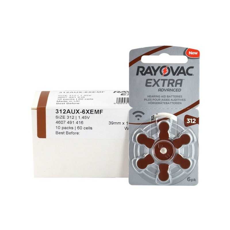 Rayovac Extra Advanced Hearing Aid Battery 312 (PR41) 6pcs Card Pack Made in UK Parallel Import