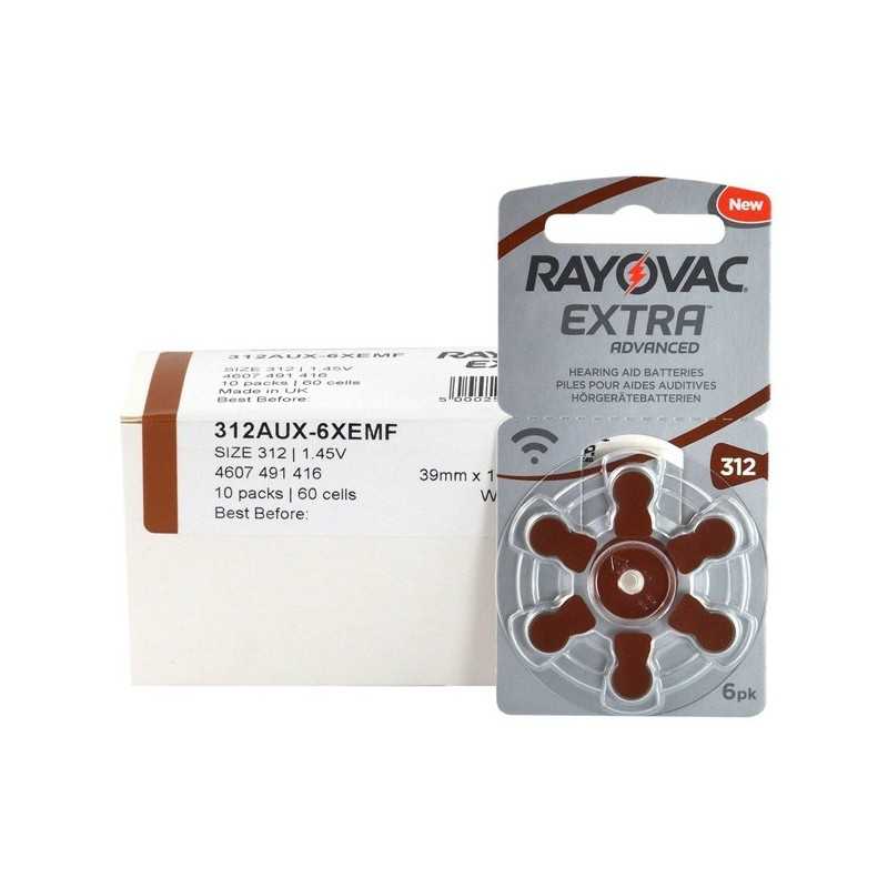 Rayovac Extra Advanced Hearing Aid Battery 312 (PR41) 6pcs Card Pack M