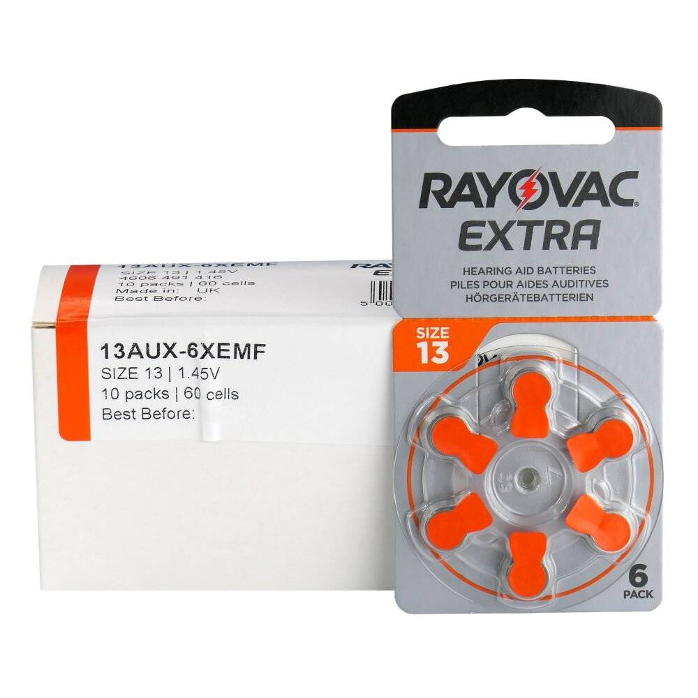 Rayovac Extra Advanced Hearing Aid Batteries 13 (PR48) 6pcs Card Pack Made in UK Parallel Import