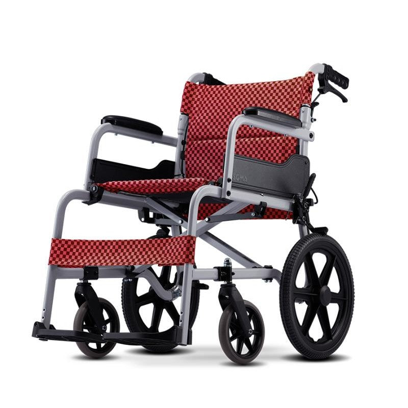 Karma lightweight aluminum alloy wheelchair with handbrake (red checkered wheel)