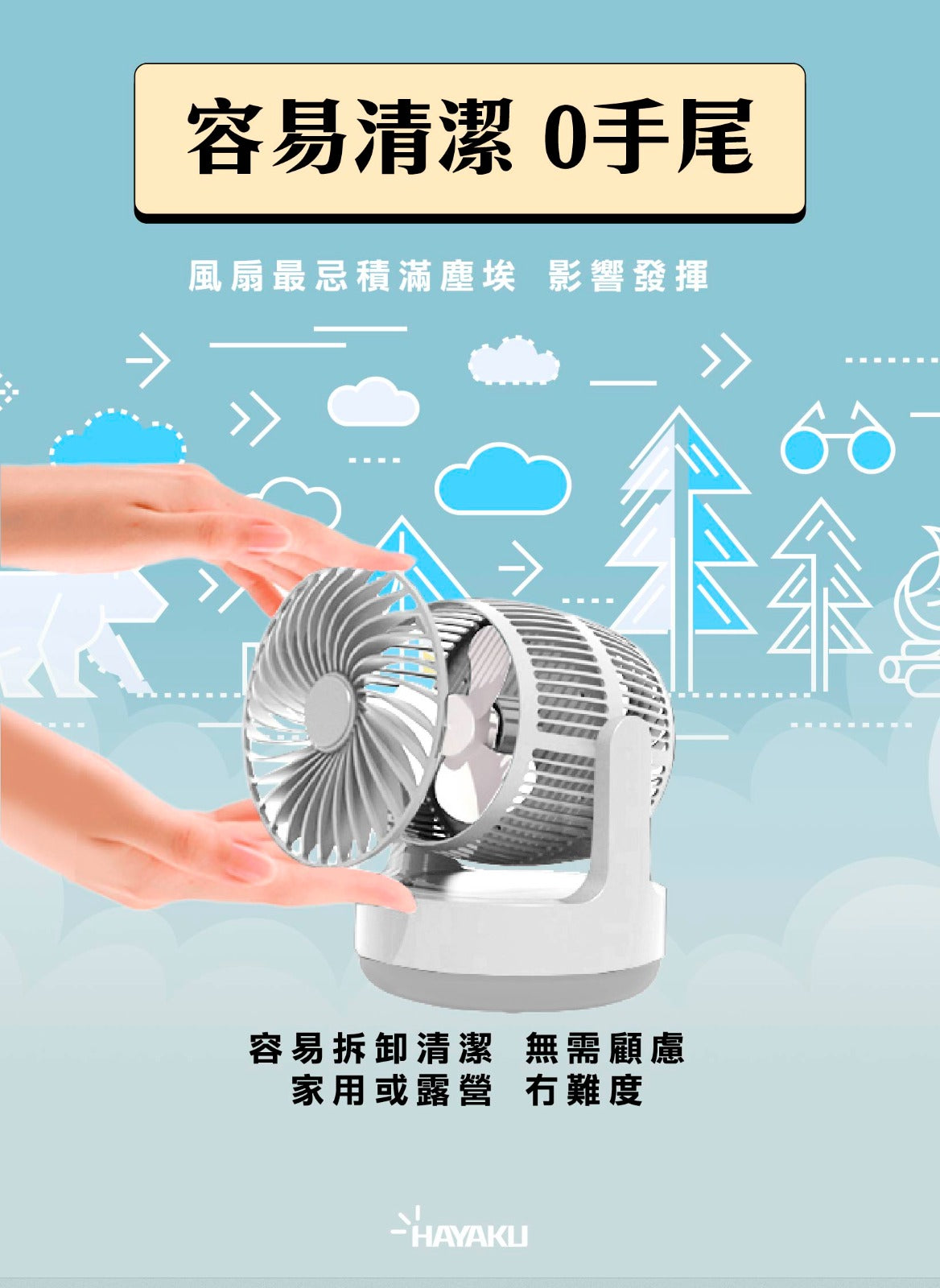 Hayaku -【微風小涼伴】WINDY無線雙頭渦輪風扇｜360度循環 前後出風 戶外必備