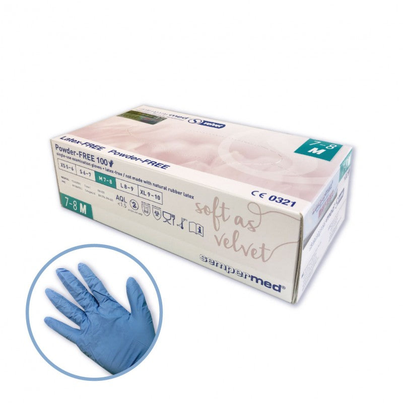 Sempermed Velvet (Powder Free) Blue Nitrile Gloves