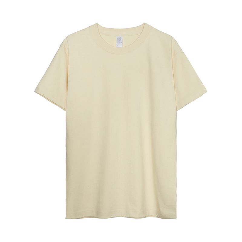 日系美式純棉300磅重磅復古純色圓領打底男女T恤