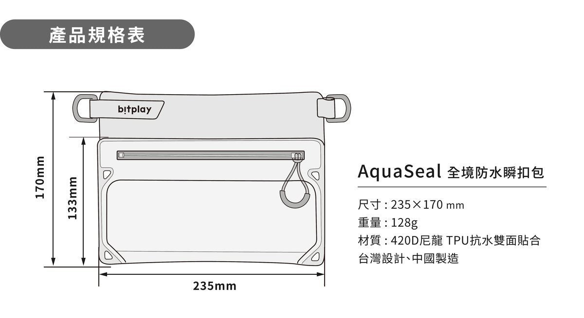 Bitplay - AquaSeal 全境防水瞬扣包 - 水泥灰