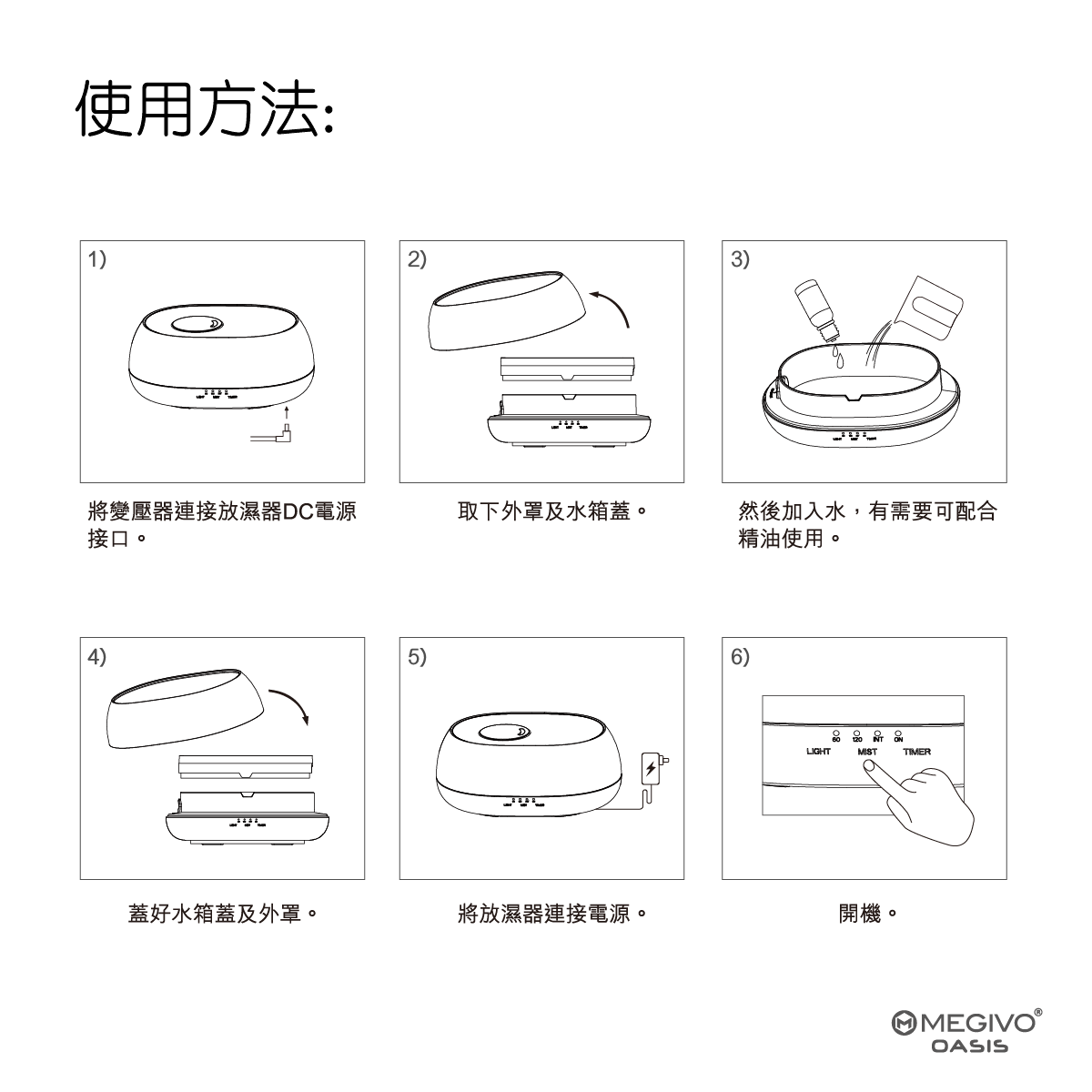 Megivo - Oasis 3-in-1 LED 超聲波香薰加濕器｜放濕機｜LED枱燈｜小夜燈