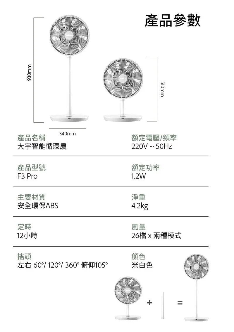 DAEWOO - F3 PRO 無缐360度空氣循環風扇｜便攜｜座枱｜座地｜搖頭風扇