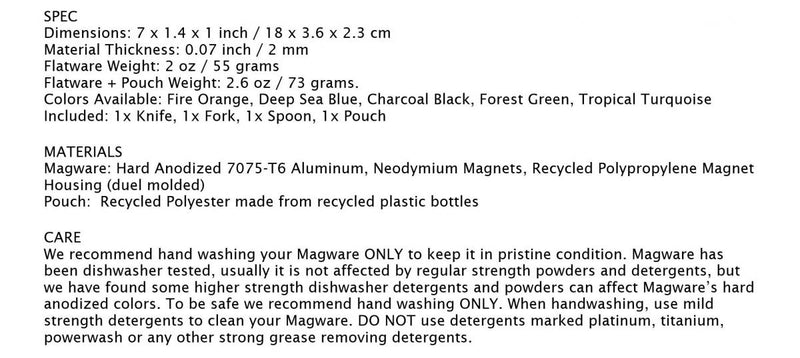 Full Windsor - Magware Environmentally Friendly Magnetic Tableware｜Camping Tableware Set｜Portable｜Travel Tableware｜Magnetic Tableware｜Knife｜Fork｜Spoon｜Storage Bag- Charcoal Black