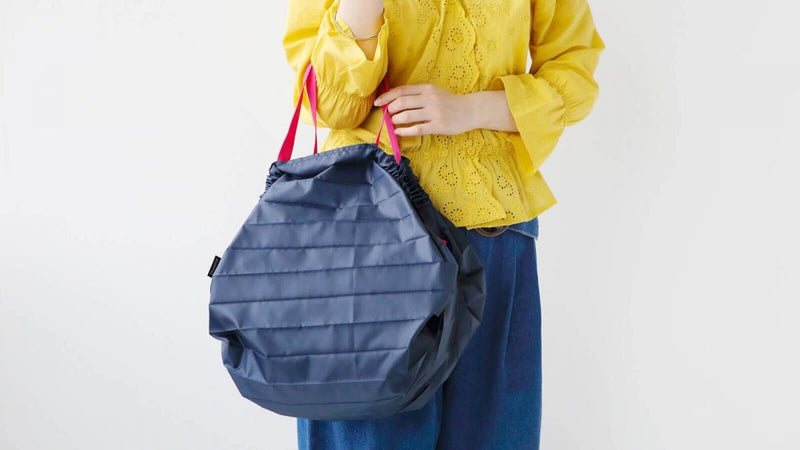 Shupatto - Compact Bag LINE FRIENDS series extremely fast folding storage bag (M SIze)｜Marna｜Shopping bag｜Eco-friendly bag｜Quick storage｜Pocket bag - Brown (Navy)