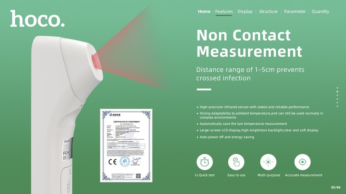 hoco. - [Hong Kong licensed product] Non-contact infrared thermometer (forehead thermometer) FD-01MD